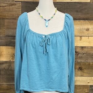 a.n.a Light Blue Long-Sleeve Peasant Tunic